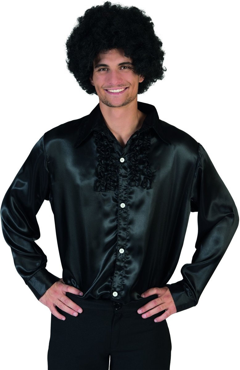 Jaren 80 & 90 Kostuum | Zwart Ruche Hemd Man | Maat 56-58 | Halloween | Verkleedkleding